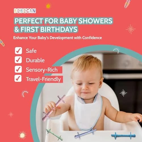 Bebecan Shielded Teething Tubes with Safety Shield, 5 Soft Tubes + 2 Clips + 2 Brushes + Bag | BPA-Free Silicone for 0-36 Months thumbnail 7