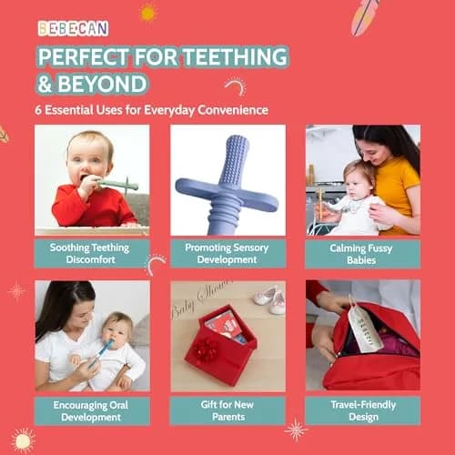 Bebecan Shielded Teething Tubes with Safety Shield, 5 Soft Tubes + 2 Clips + 2 Brushes + Bag | BPA-Free Silicone for 0-36 Months thumbnail 8