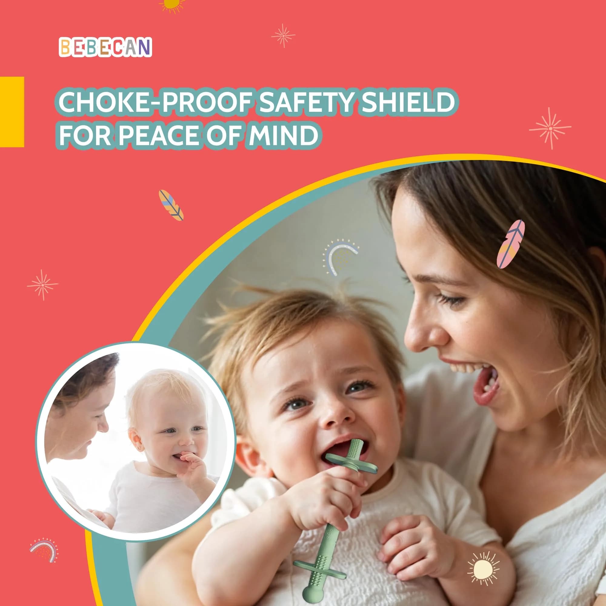 Bebecan Shielded Teething Tubes – Soft Silicone, Anti-Choking, Clip-Attachable, BPA-Free for Babies - view 2