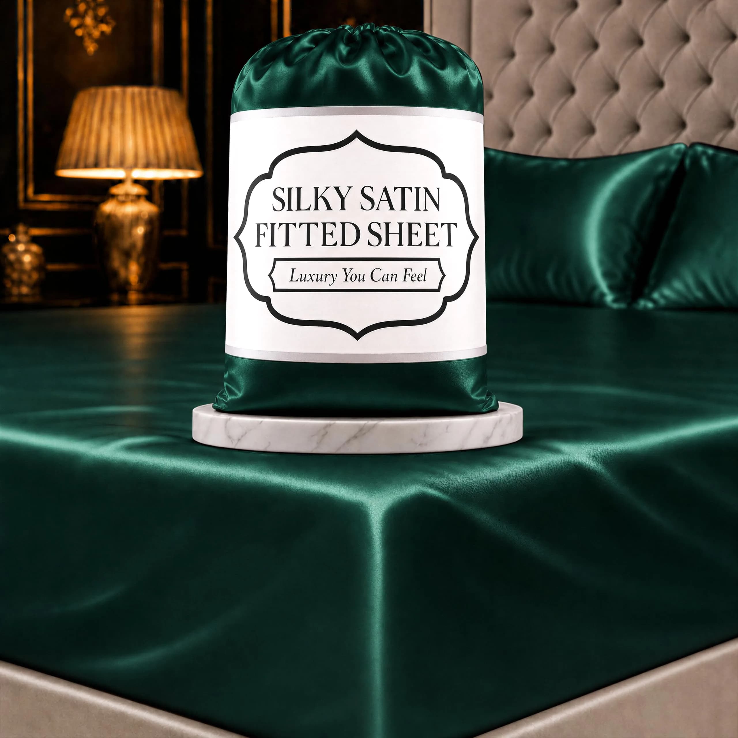 DECOLURE Satin Fitted Sheet Full Size Dark Green | Silky Smooth Luxury with 15-Inch Deep Pockets