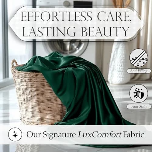 DECOLURE Satin Fitted Sheet Full Size Dark Green | Silky Smooth Luxury with 15-Inch Deep Pockets thumbnail 6