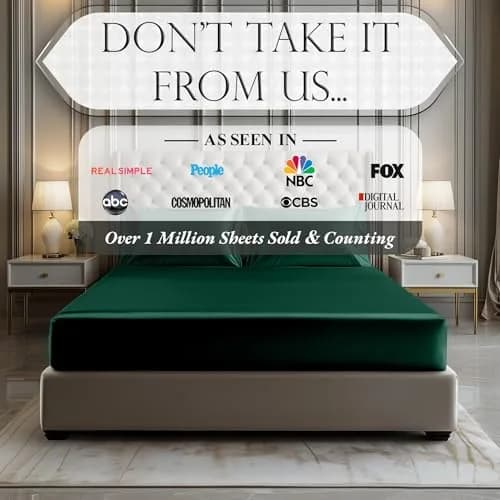 DECOLURE Satin Fitted Sheet Full Size Dark Green | Silky Smooth Luxury with 15-Inch Deep Pockets thumbnail 7