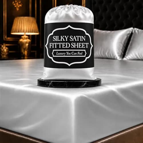 DECOLURE Satin Fitted Sheet King Size | Silky, Soft & Durable Bed Cover thumbnail 1