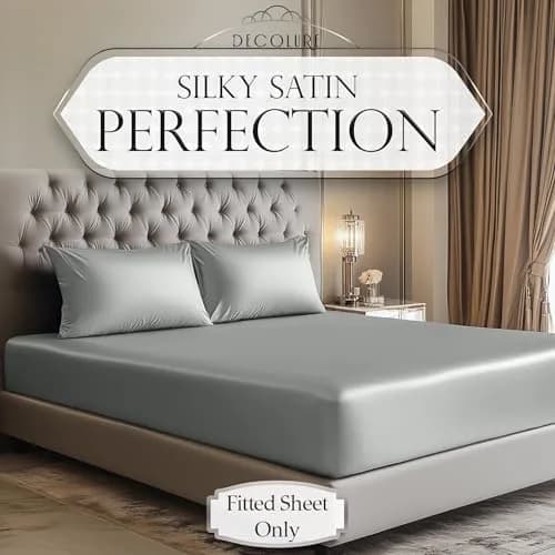 DECOLURE Satin Fitted Sheet King Size | Silky, Soft & Durable Bed Cover thumbnail 2