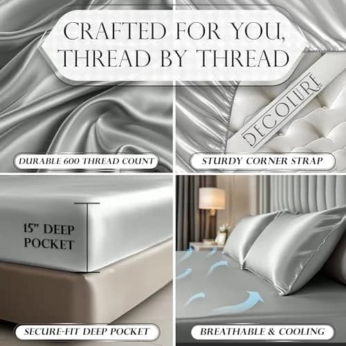 DECOLURE Satin Fitted Sheet King Size | Silky, Soft & Durable Bed Cover thumbnail 3
