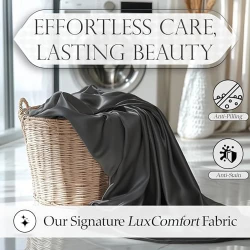 DECOLURE Satin Fitted Sheet King Size 78" L x 80" W x 15" D | Luxury Silky Smooth Fabric | Stone Grey thumbnail 6