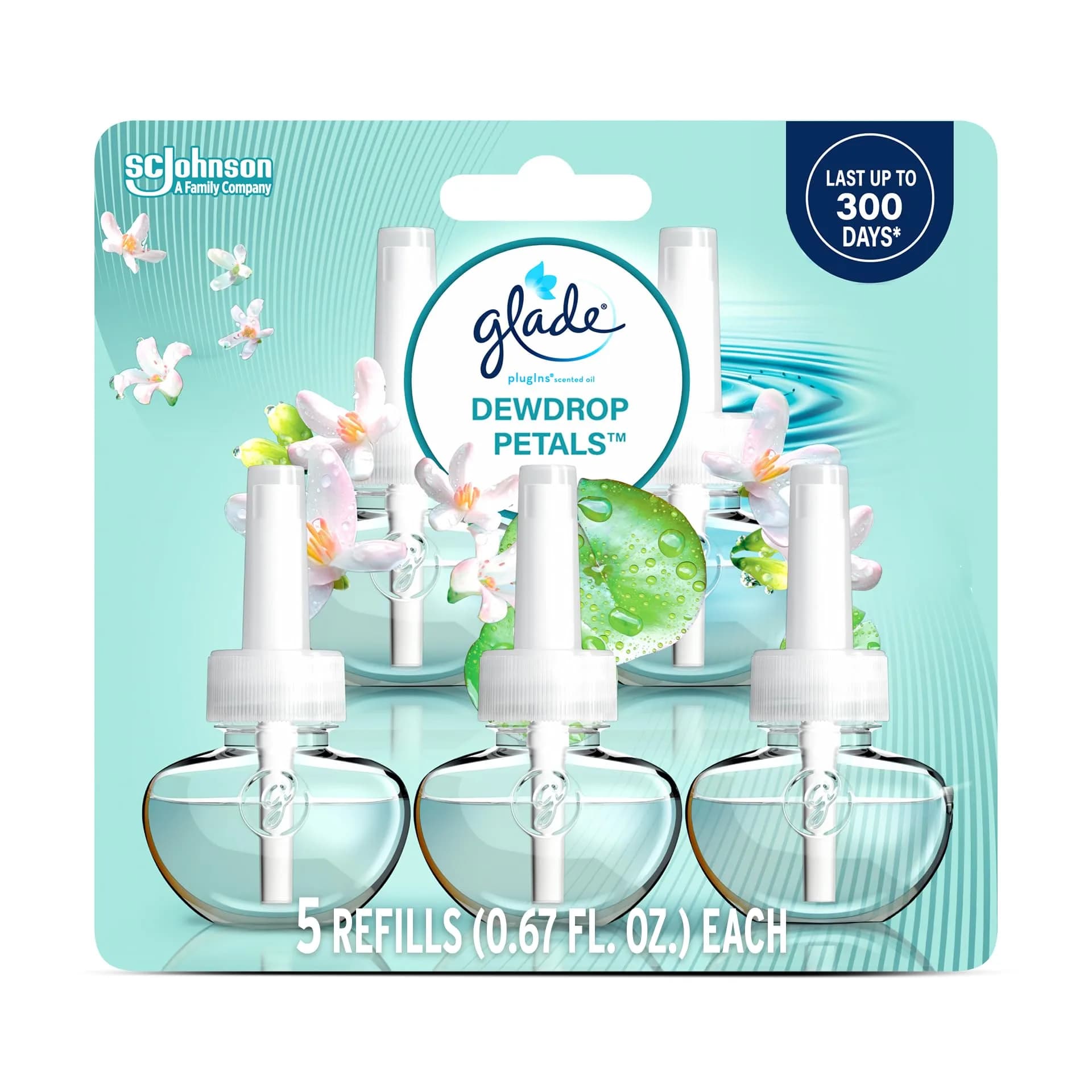 Glade Dewdrop Petals PlugIns Refills Air Freshener, 5 Count | USA Import, Essential Oils - main product image