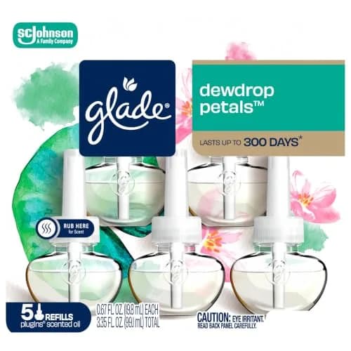 Glade PlugIns Refills Air Freshener Dewdrop Petals 0.67 Fl Oz (20ml) x 5 Count | Scented with Essential Oils thumbnail 1