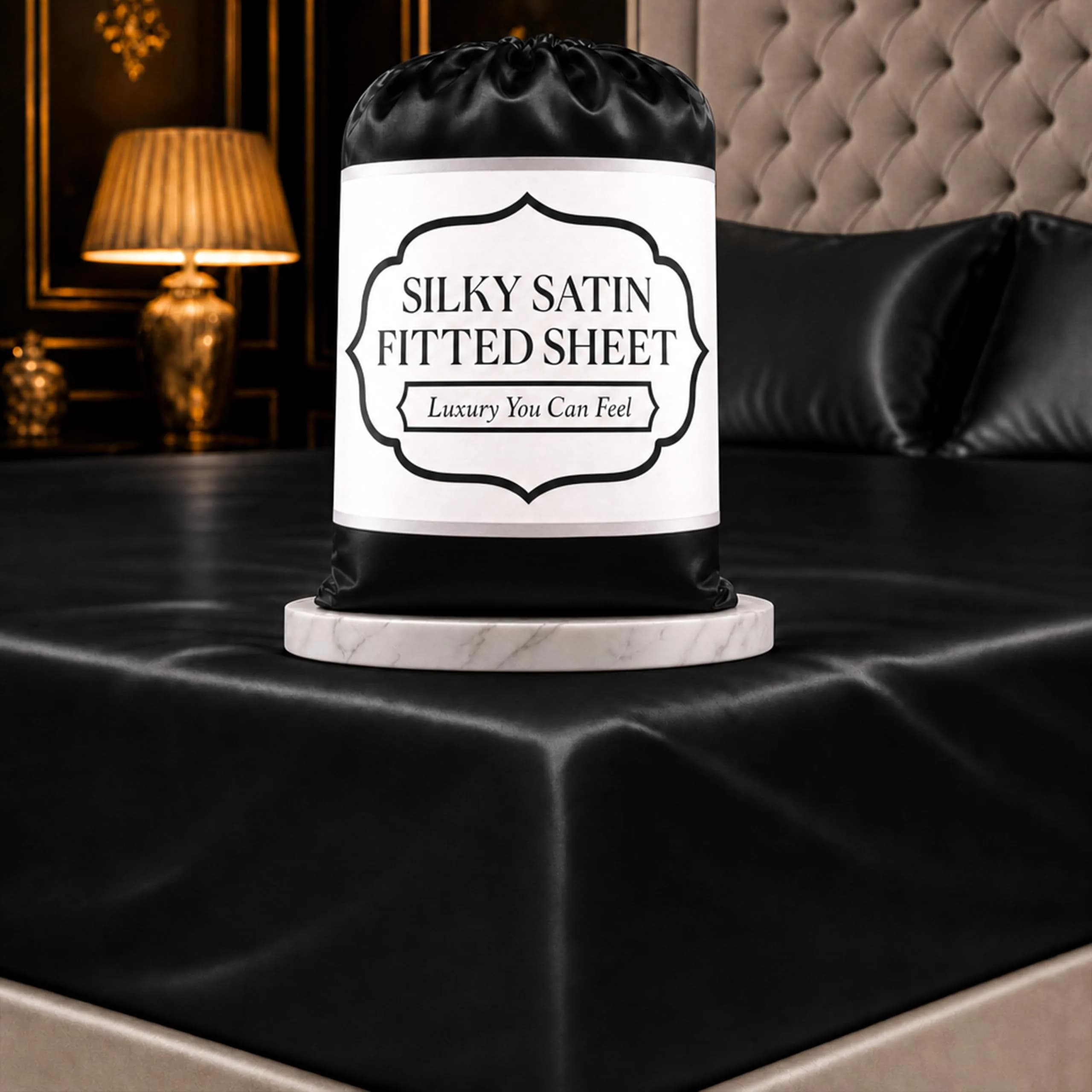 DECOLURE Satin Fitted Sheet King Size | Silky, Soft & Durable Bed Cover — Black