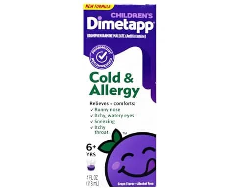 Dimetapp Children's Cold & Allergy Liquid, Grape Flavor | 4 fl oz, Safe & Effective for Kids 6+ thumbnail 1