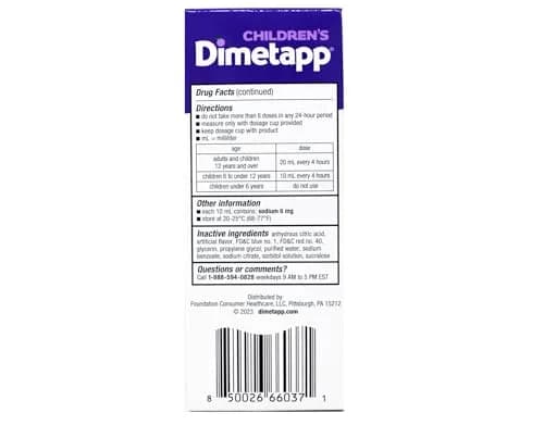 Dimetapp Children's Cold & Allergy Liquid, Grape Flavor | 4 fl oz, Safe & Effective for Kids 6+ thumbnail 4
