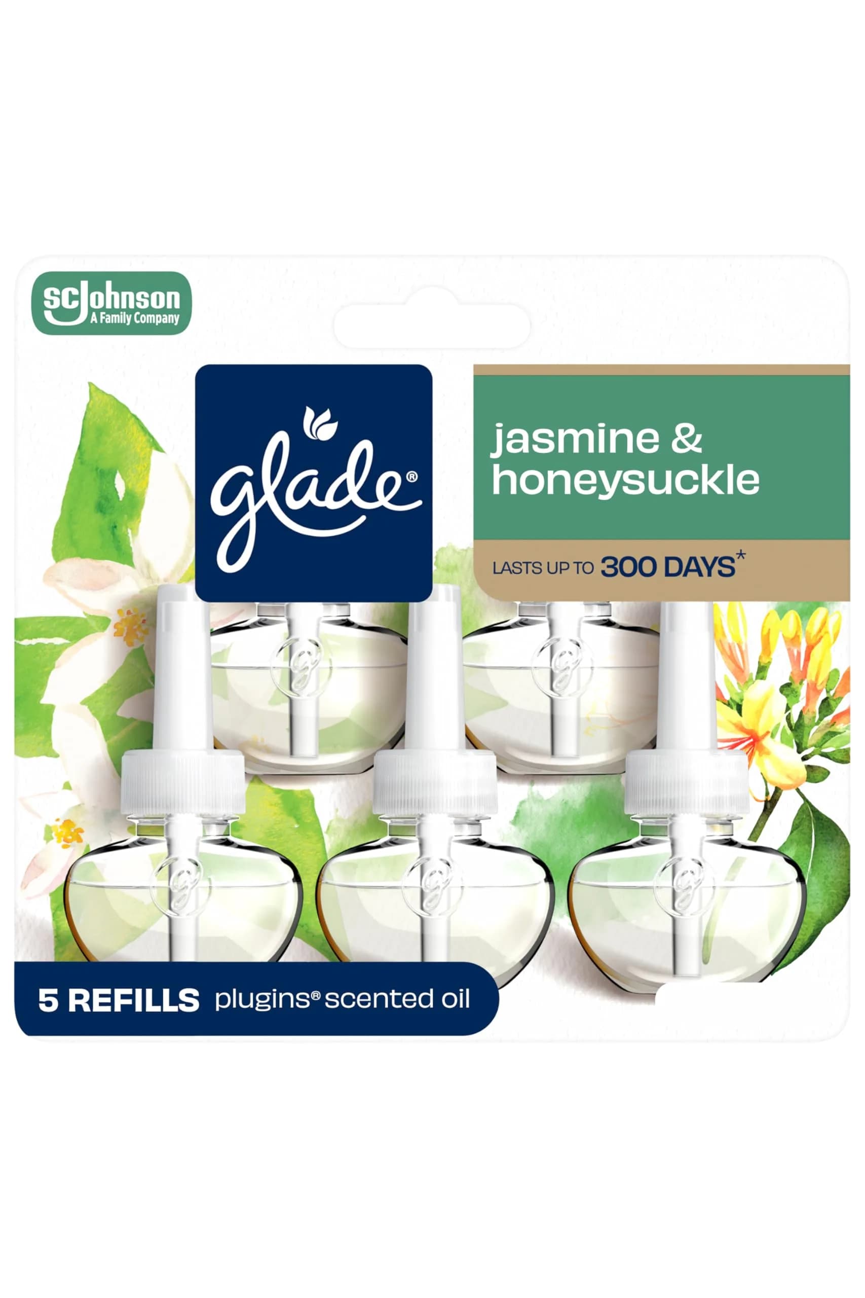 Glade PlugIns Air Freshener Refills Jasmine & Honeysuckle 167.5ml (5 x 33.5ml) | Infused with Essential Oils