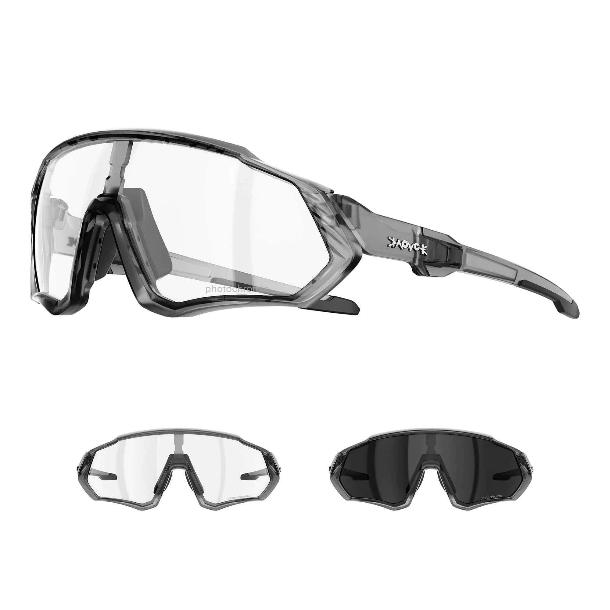 KAPVOE 60-Photochromic Dark Gray Cycling Glasses for Men & Women | Adapts to UV Light - main product image