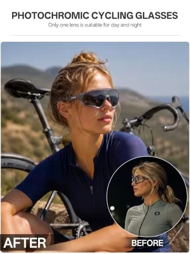 KAPVOE 60-Photochromic Dark Gray Cycling Glasses for Men & Women | Adapts to UV Light thumbnail 2