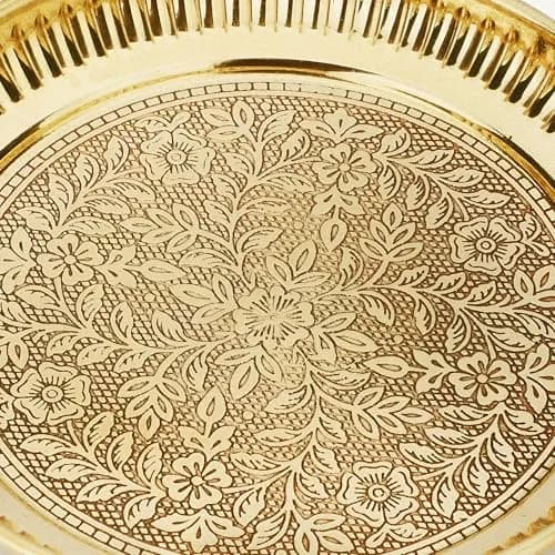 KITCHEN EXPERT Small Brass Pooja Plate 10cm Floral Engraved Handcrafted Solid Brass thumbnail 5