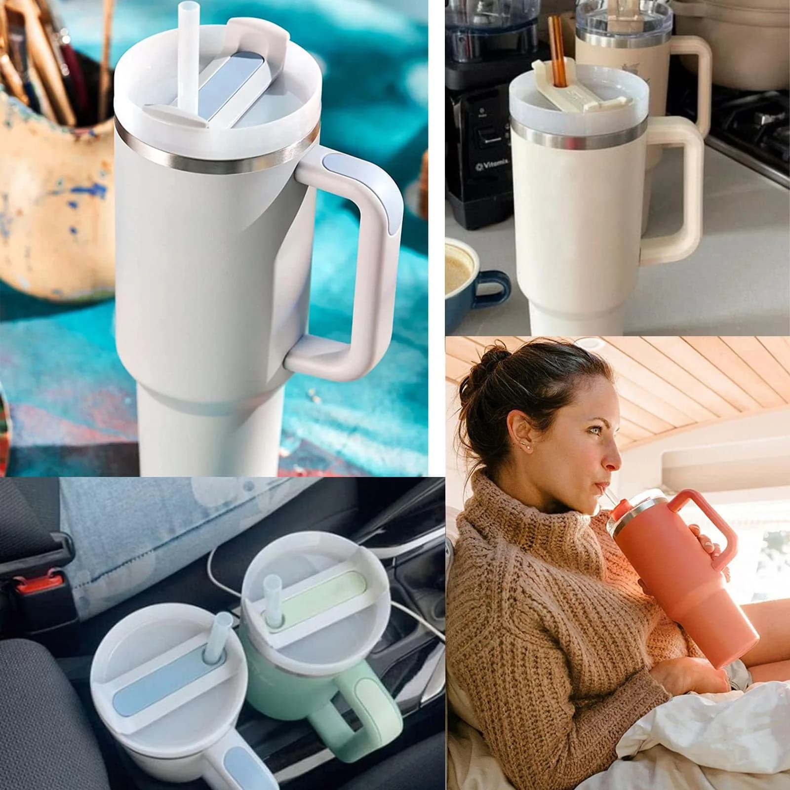Tazanma 40oz Tumbler Lid Replacement Grey+White (1136ml / 40 Fl Oz) | Spill-Proof & Splash-Resistant - view 5