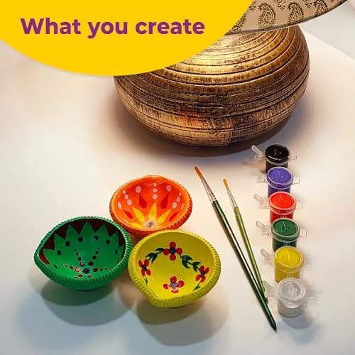 LIGHTHOUSE Artful Diya Decoration Kit | Paint Your Own Festive Decoration | 4 Mitti Diyas, Colors & Brush Included thumbnail 5