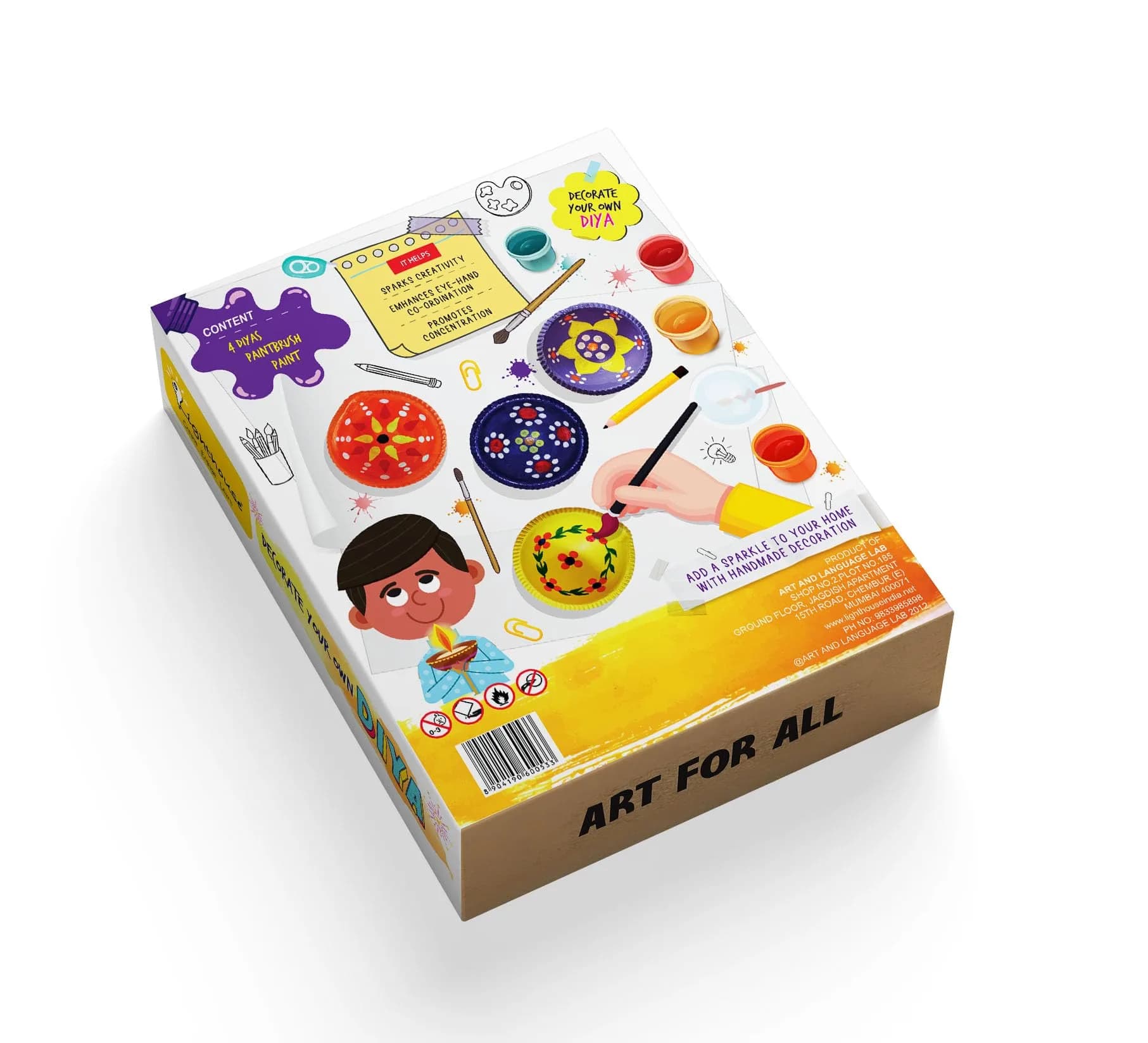 LIGHTHOUSE Artful Diya Decoration Kit | Paint Your Own Festive Decoration | 4 Mitti Diyas, Colors & Brush Included - view 7