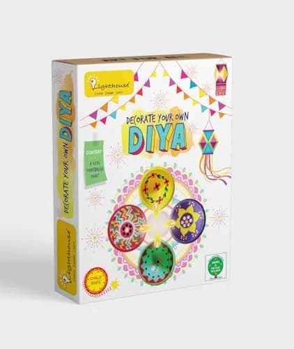LIGHTHOUSE Artful Diya Decoration Kit | Paint Your Own Festive Decoration | 4 Mitti Diyas, Colors & Brush Included thumbnail 1