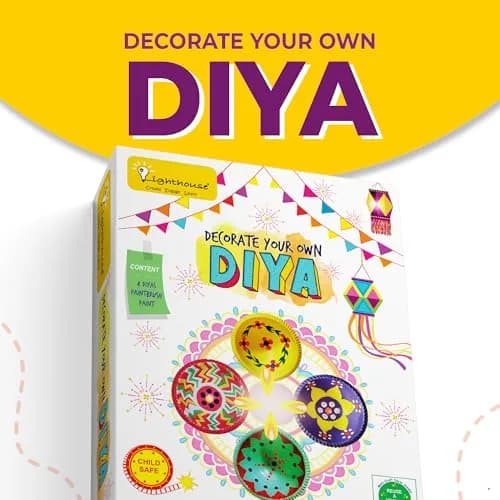 LIGHTHOUSE Artful Diya Decoration Kit | Paint Your Own Festive Decoration | 4 Mitti Diyas, Colors & Brush Included thumbnail 2