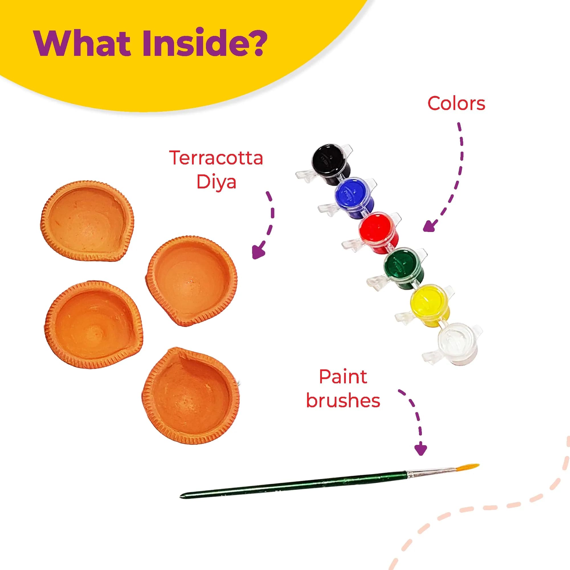 LIGHTHOUSE Artful Diya Decoration Kit | Paint Your Own Festive Decoration | 4 Mitti Diyas, Colors & Brush Included - view 3