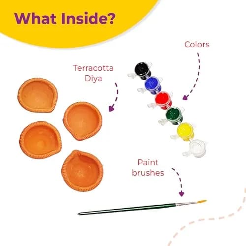 LIGHTHOUSE Artful Diya Decoration Kit | Paint Your Own Festive Decoration | 4 Mitti Diyas, Colors & Brush Included thumbnail 3