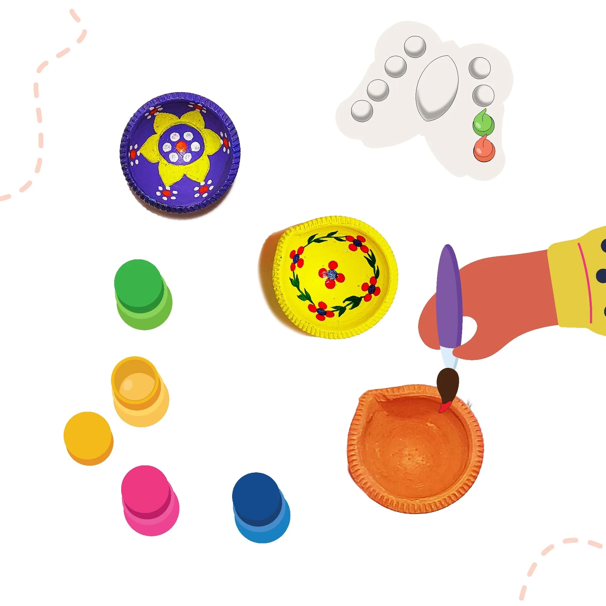 LIGHTHOUSE Artful Diya Decoration Kit | Paint Your Own Festive Decoration | 4 Mitti Diyas, Colors & Brush Included - view 4