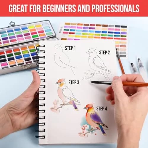 Art Vista Premium Watercolor Paint Set Bundle with 100 Vibrant Colors & Accessories | Non-Toxic, Portable Metal Case thumbnail 4