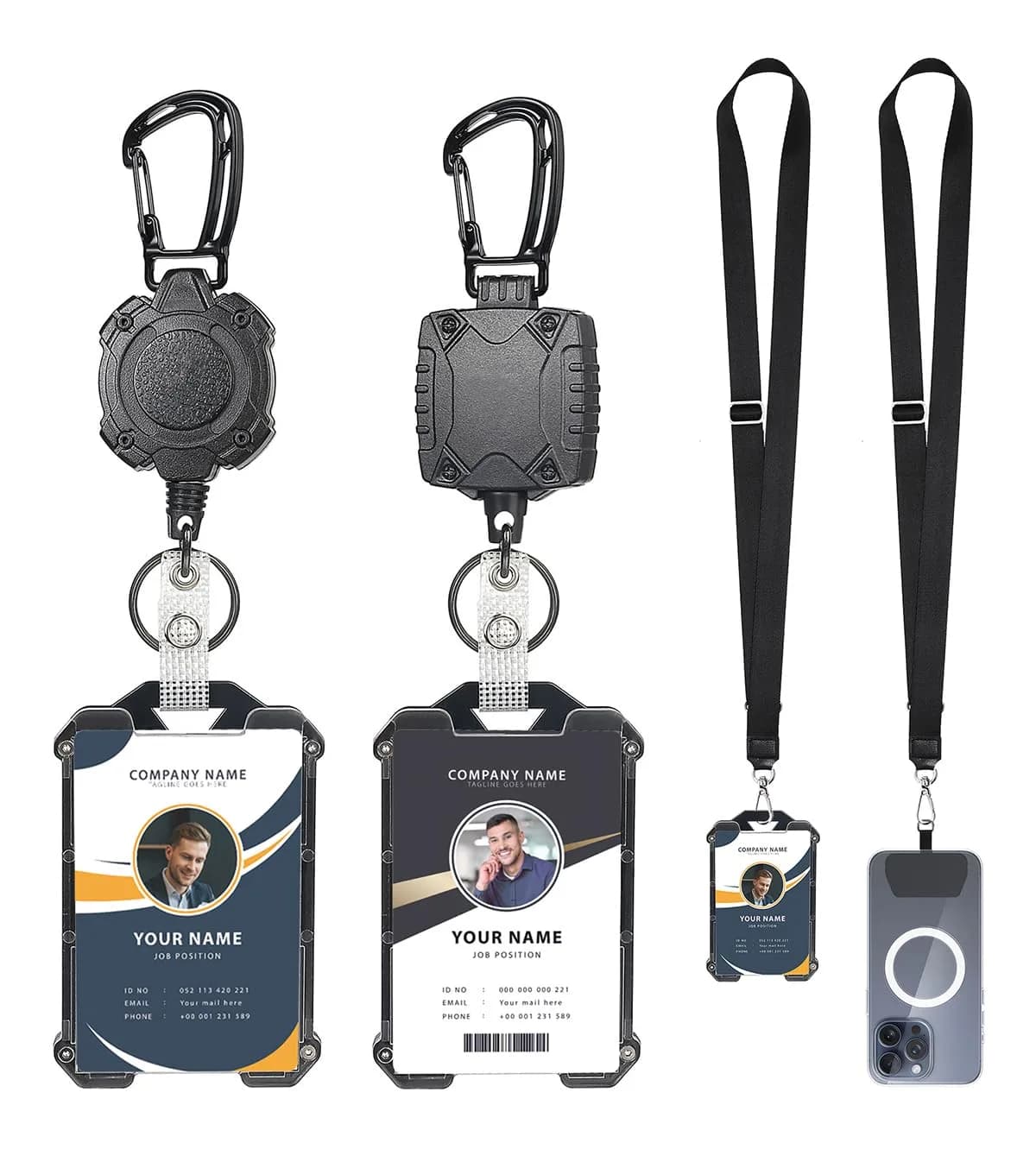 COOKOOKY Heavy Duty Retractable Badge Reel Carabiner Keychain with Lanyard, ID Cards Holder - main product image