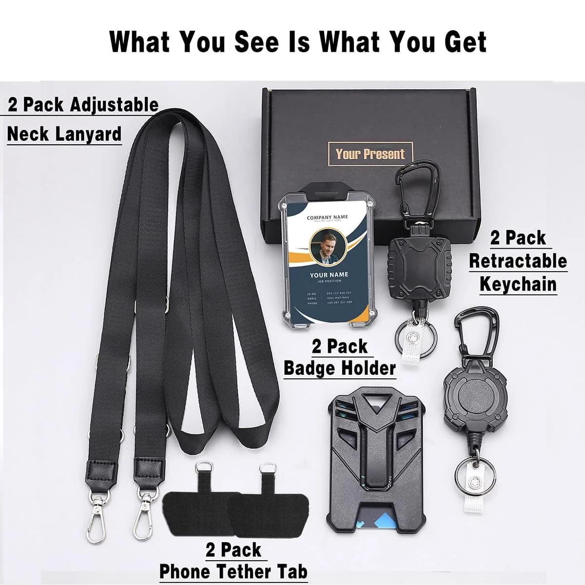 COOKOOKY Heavy Duty Retractable Badge Reel Carabiner Keychain with Lanyard, ID Cards Holder - view 2