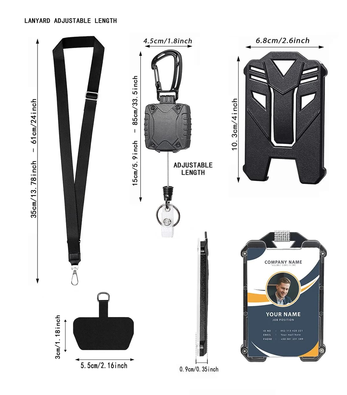 COOKOOKY Heavy Duty Retractable Badge Reel Carabiner Keychain with Lanyard, ID Cards Holder - view 3