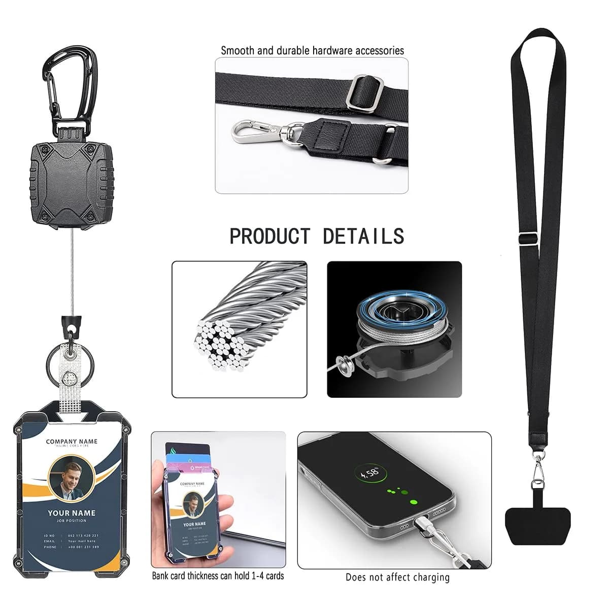 COOKOOKY Heavy Duty Retractable Badge Reel Carabiner Keychain with Lanyard, ID Cards Holder - view 4