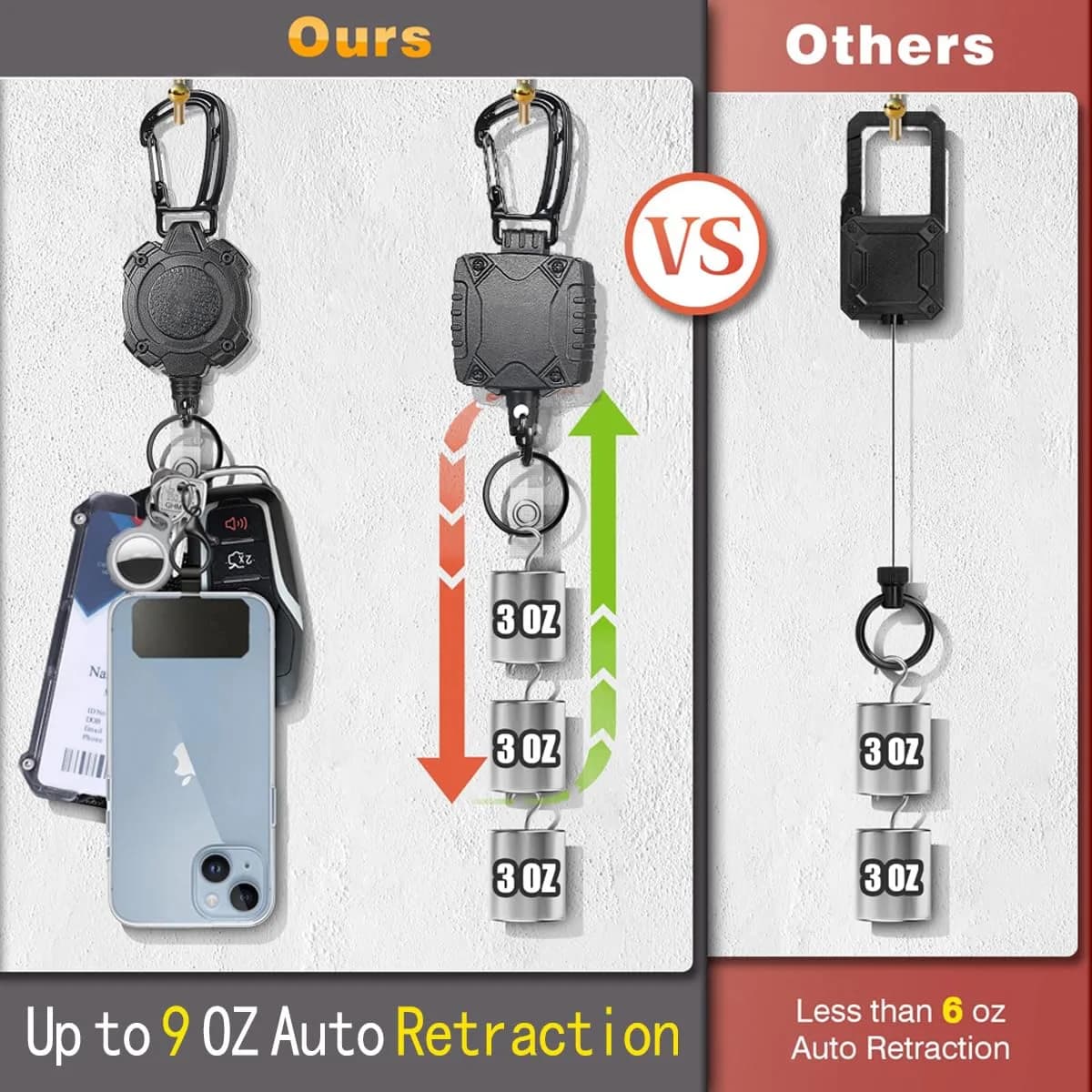 COOKOOKY Heavy Duty Retractable Badge Reel Carabiner Keychain with Lanyard, ID Cards Holder - view 5