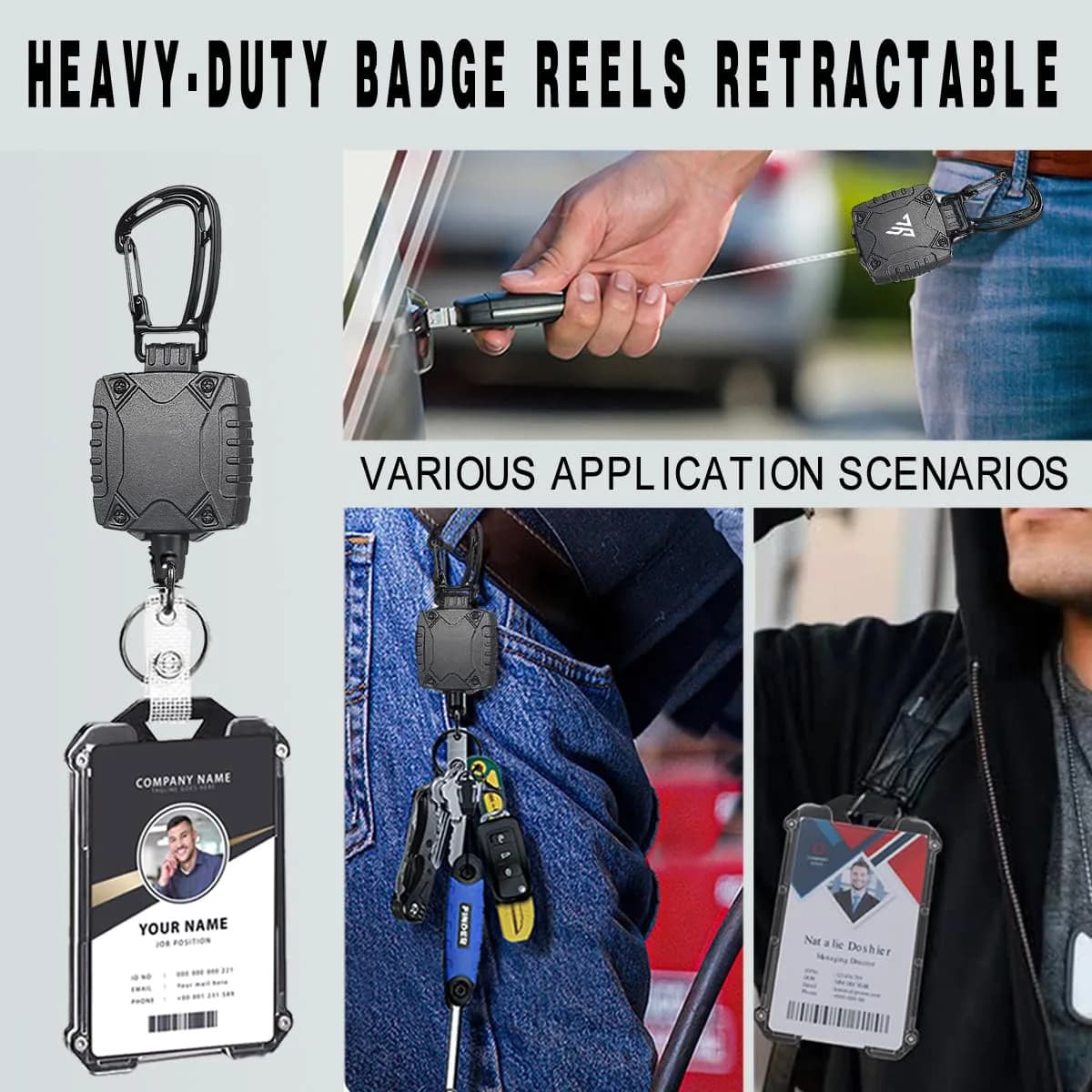 COOKOOKY Heavy Duty Retractable Badge Reel Carabiner Keychain with Lanyard, ID Cards Holder - view 6