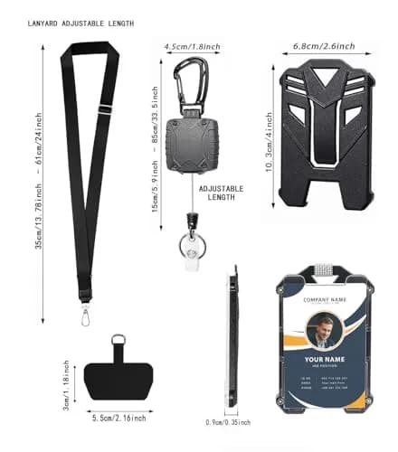 COOKOOKY Heavy Duty Retractable Badge Holder Clip with Carabiner & Lanyard, 4-Pack | Strong Stainless Steel Cord thumbnail 3