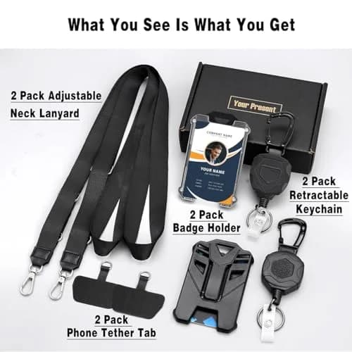 COOKOOKY Heavy Duty Retractable Badge Holder Clip with Carabiner & Lanyard, 4-Pack | Strong Stainless Steel Cord thumbnail 2