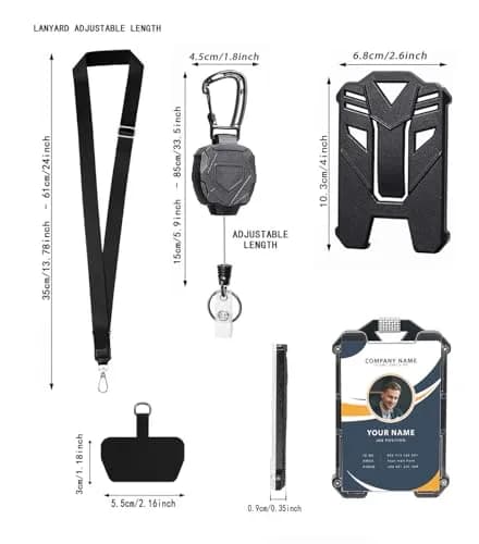 COOKOOKY Heavy Duty Retractable Badge Holder Clip with Carabiner & Lanyard, 4-Pack | Strong Stainless Steel Cord thumbnail 3