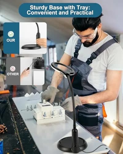 RackydigPro 12X Magnifying Glass with Light and Stand | 3.75-inch Real Glass Lens, LED 5 Color Modes, Brightness Stepless Dimming, Hands-Free Desk Clamp for Crafts & Reading thumbnail 2