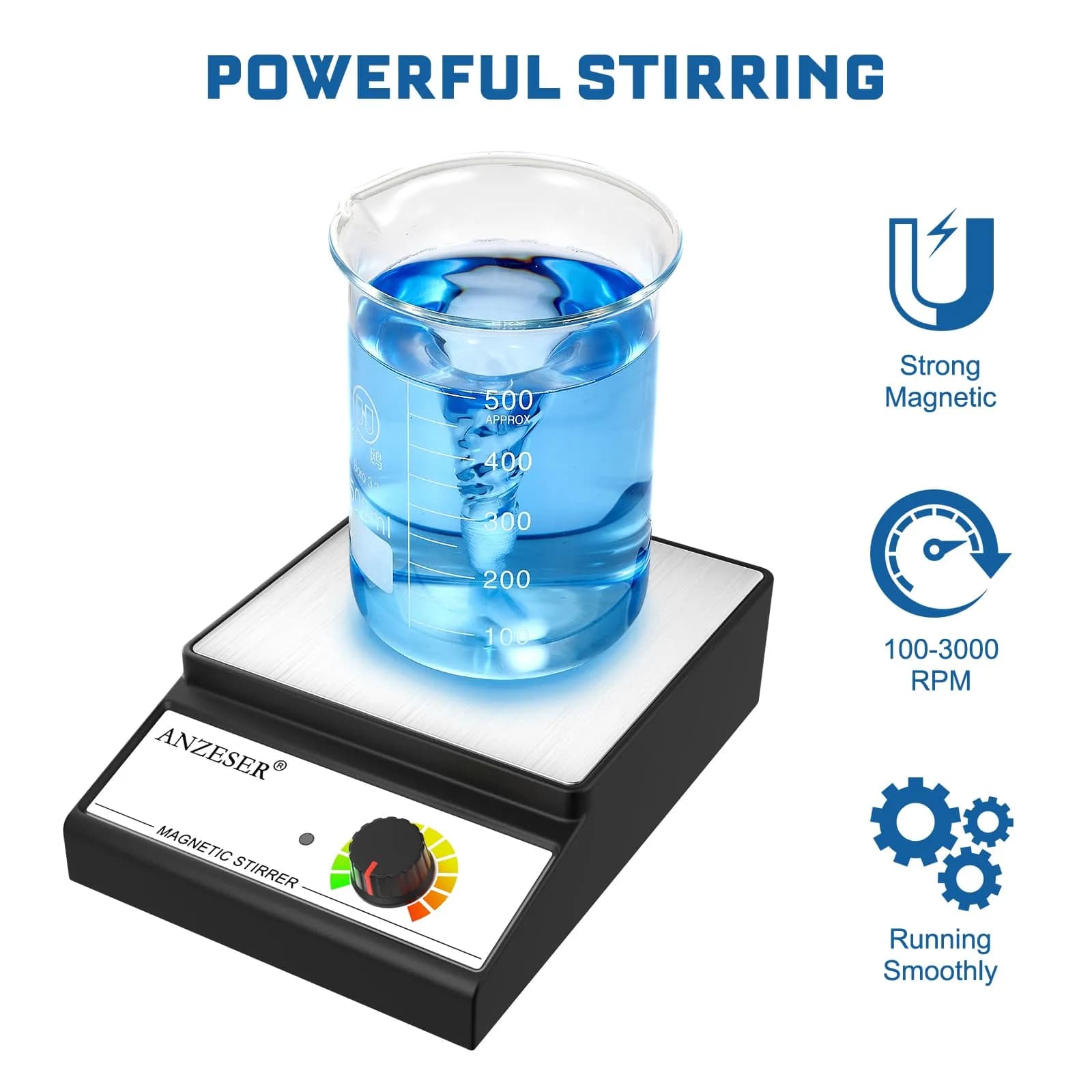 ANZESER Magnetic Stirrer w/Stir Bar, 3000mL Capacity, 3000 RPM | Lab-Grade Mixing for Homebrew & Science - view 2