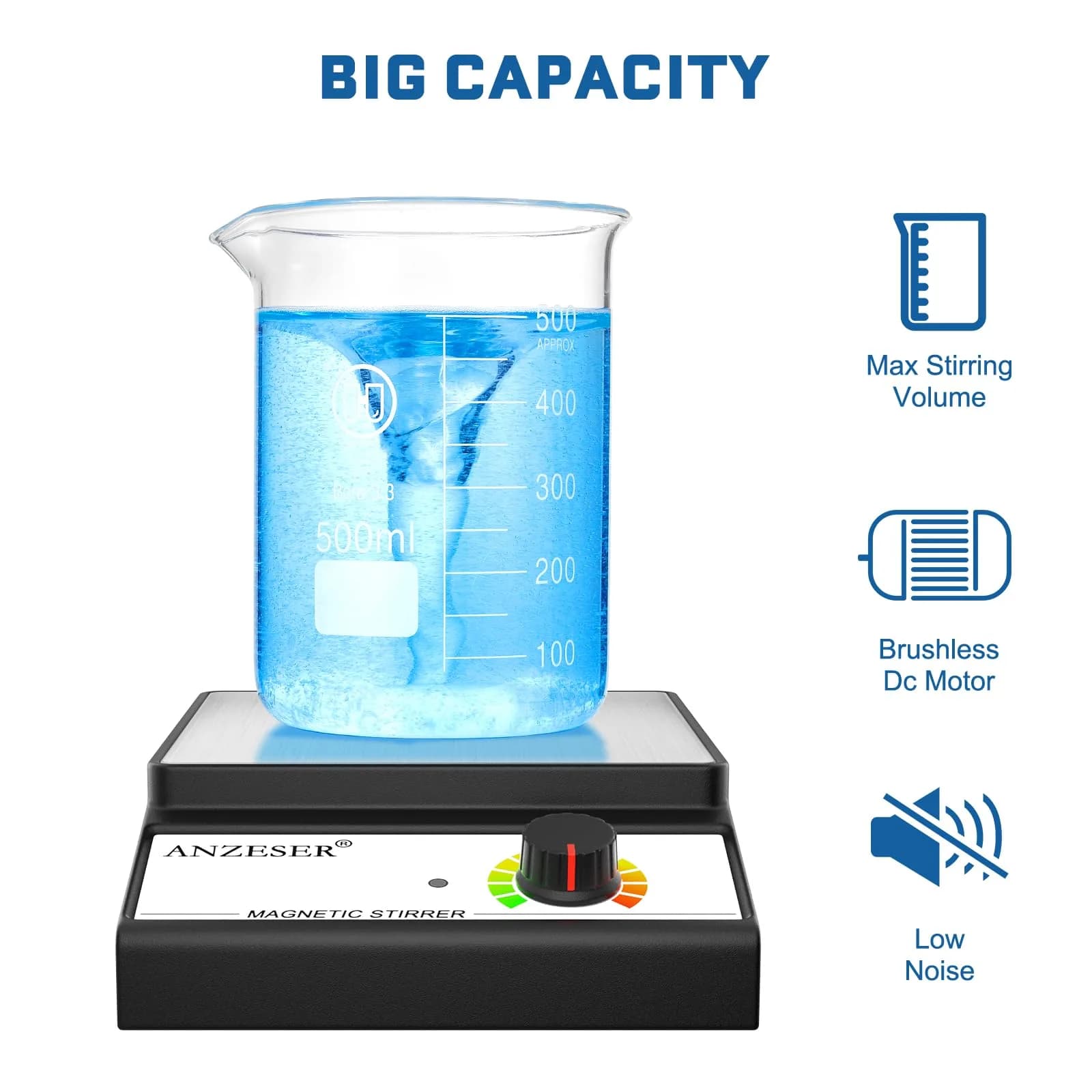 ANZESER Magnetic Stirrer w/Stir Bar, 3000mL Capacity, 3000 RPM | Lab-Grade Mixing for Homebrew & Science - view 3