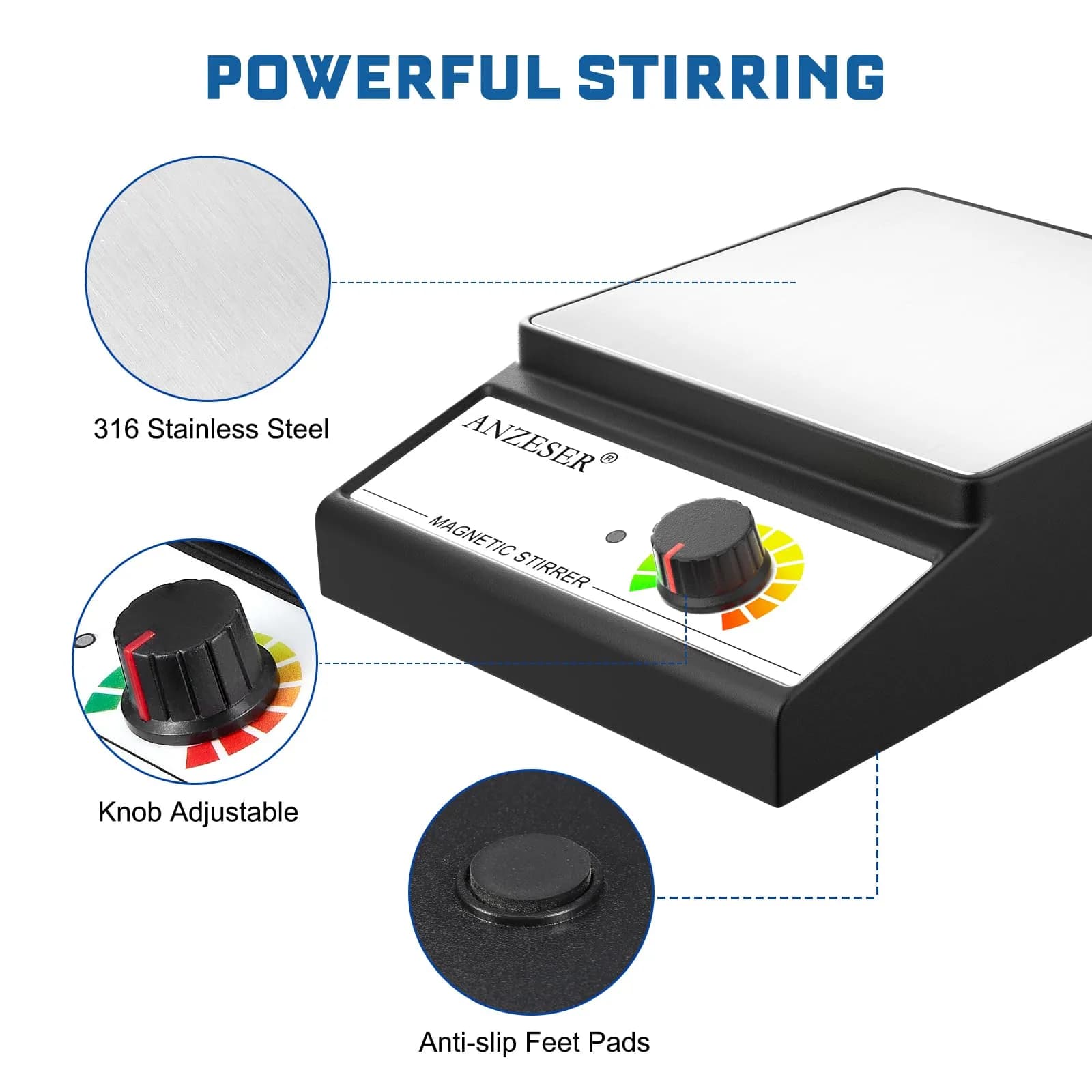 ANZESER Magnetic Stirrer w/Stir Bar, 3000mL Capacity, 3000 RPM | Lab-Grade Mixing for Homebrew & Science - view 4