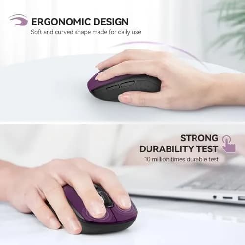 TECKNET 2-in-1 Bluetooth Mouse (BT 5.0/3.0+2.4Ghz), 6-Level 4000 DPI-Purple | Dual-Mode Wireless Control for Laptop & PC thumbnail 4