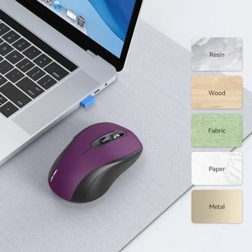 TECKNET 2-in-1 Bluetooth Mouse (BT 5.0/3.0+2.4Ghz), 6-Level 4000 DPI-Purple | Dual-Mode Wireless Control for Laptop & PC thumbnail 6