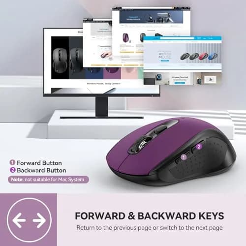 TECKNET 2-in-1 Bluetooth Mouse (BT 5.0/3.0+2.4Ghz), 6-Level 4000 DPI-Purple | Dual-Mode Wireless Control for Laptop & PC thumbnail 7