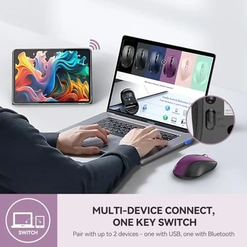 TECKNET 2-in-1 Bluetooth Mouse (BT 5.0/3.0+2.4Ghz), 6-Level 4000 DPI-Purple | Dual-Mode Wireless Control for Laptop & PC thumbnail 2