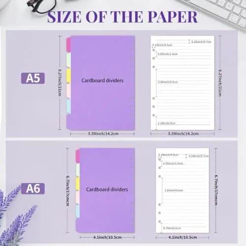 Billtigif A5 Refill Paper 14.2cm x 21cm (5.6" x 8.3") with 6 Tab Dividers, 240 Writing Sides | Smooth Ink Flow Acid-Free Paper thumbnail 2