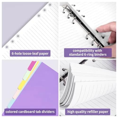 Billtigif A5 Refill Paper 14.2cm x 21cm (5.6" x 8.3") with 6 Tab Dividers, 240 Writing Sides | Smooth Ink Flow Acid-Free Paper thumbnail 3