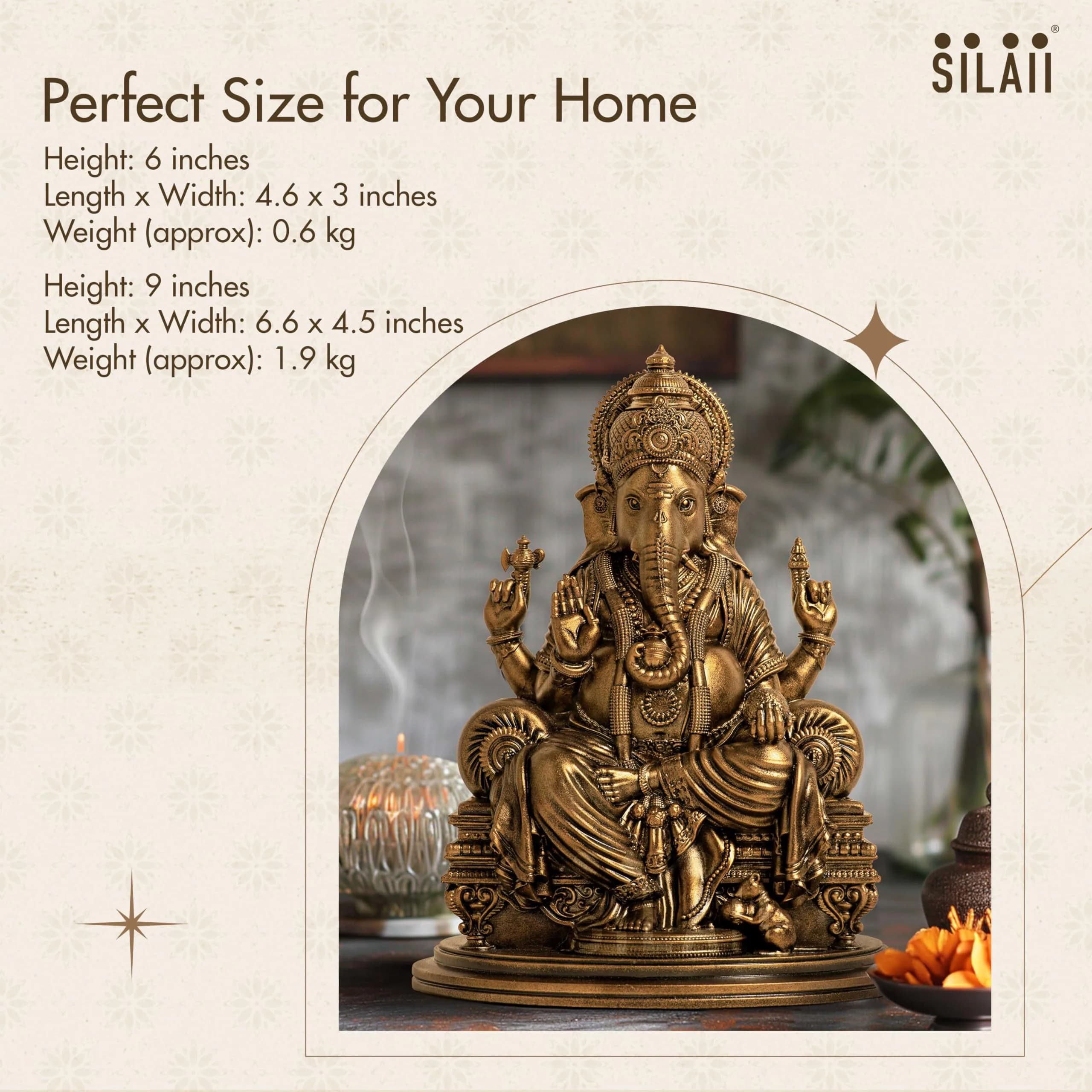 SILAII Lord Ganesha Divine Sculpture 15.24 cm (6 Inches) | Handmade Idol for Spiritual and Gifting - view 6