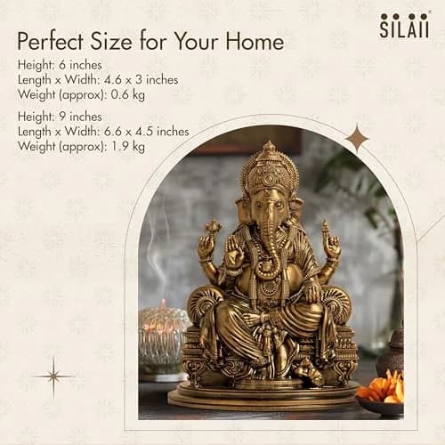 SILAII Lord Ganesha Divine Sculpture 15.24 cm (6 Inches) | Handmade Idol for Spiritual and Gifting thumbnail 6