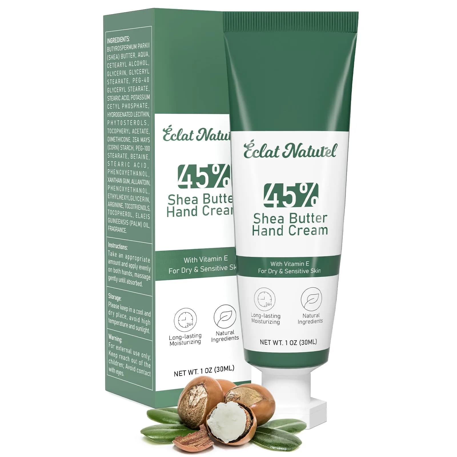 ÉCLAT NATUREL Shea Butter Hand Cream 1 Fl Oz | Deep Moisturizing for Dry Hands